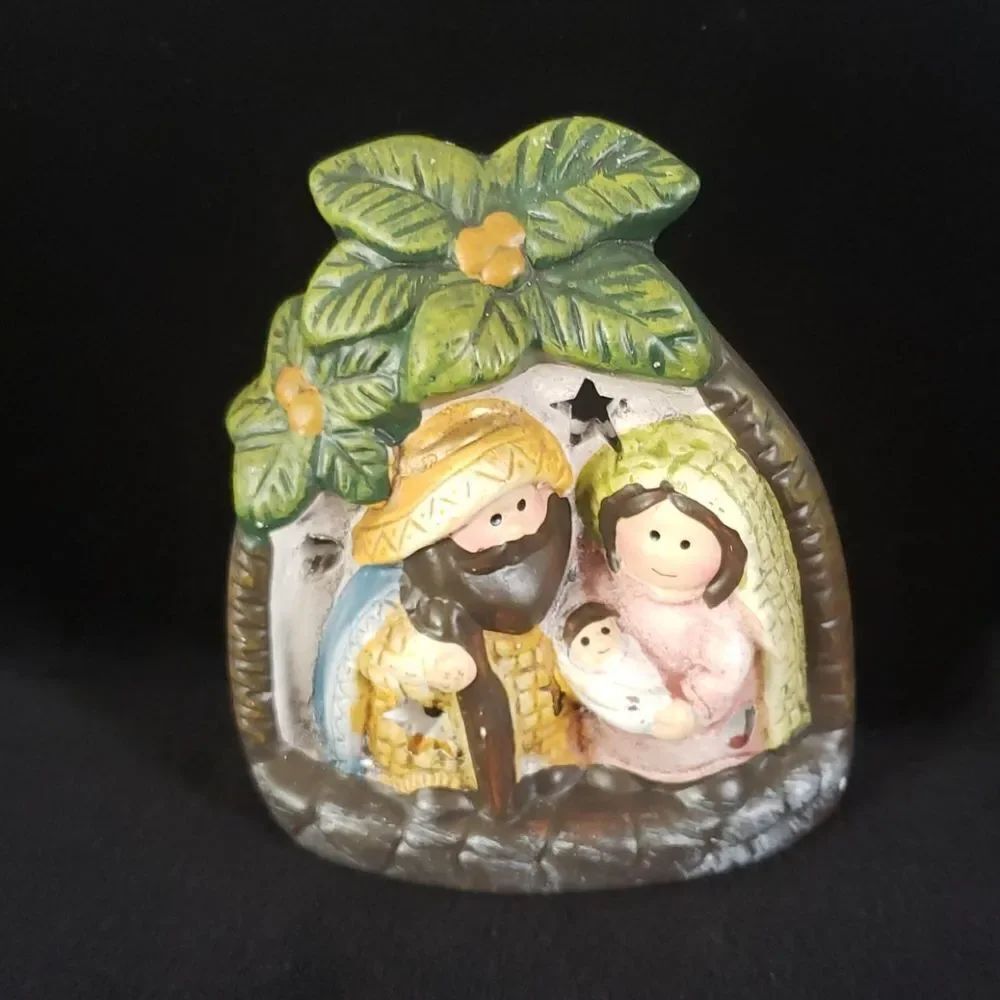Small Vintage Hand Painted Nativity Scene with Lights